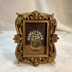 Little Hand Painted Gift Vintage Framed White Daisy Flower Oil Painting, Small Wall Art, Unique Antique Moody Classic Home Decor, Still Life