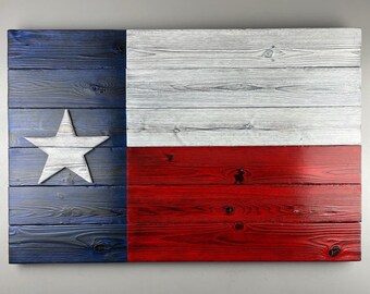 Wooden Texas Flag Handmade Rustic 36 x 24 - Burnt Wood Flag of Texas for Indoor or Outdoor - Texas Gift for Decor