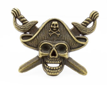 Pirate Skull Knobs in Antique Brass - Pirate Cabinet Knobs - Boy Room Decor - Nautical Decor