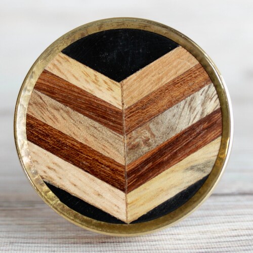 Tricolor Ivory Distressed Brass and Natural Wood Knob Etsy UK