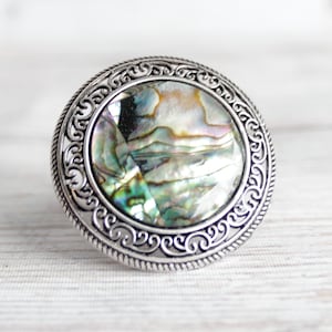 Abalone Pearl Cabinet Knobs Silver Base - Round Shell Drawer Knobs