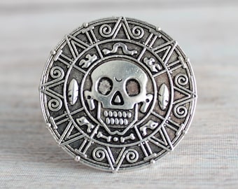 Skull Drawer Knobs in Silver - Round Pirate Cabinet Knobs in Silver for Pirate Room Decor - Boy Dresser Knobs Pirate Doubloon