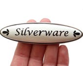 Silverware Drawer Pull - Cabinet Pull Satin Nickel with porcelain insert (RTG12-01)