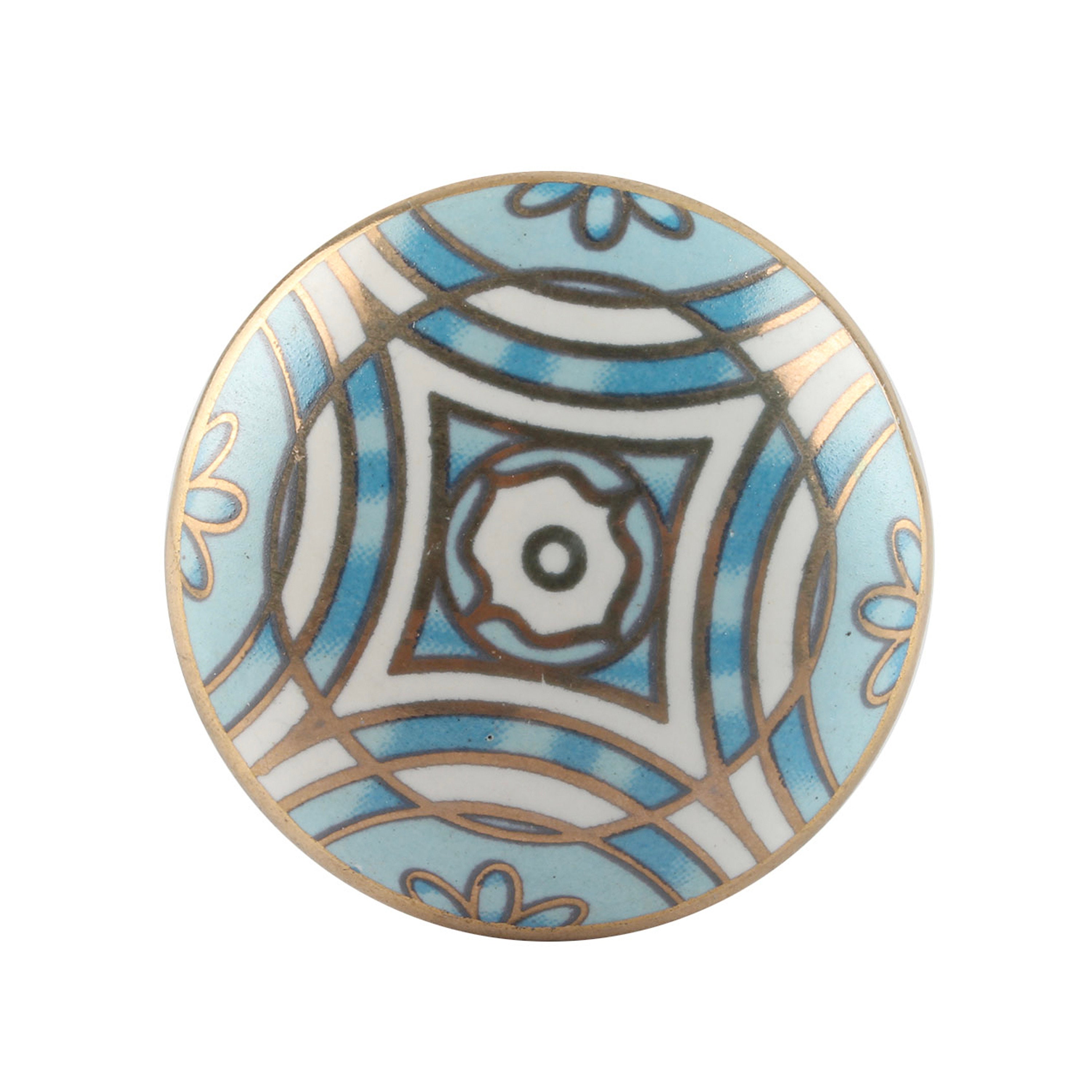 Art Deco Cabinet Knob in Blue with Gold Ceramic Art Deco | Etsy