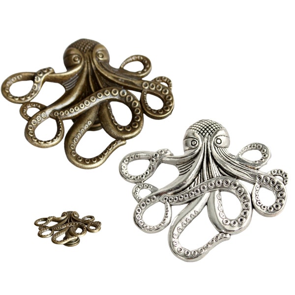 Octopus Drawer Knob in Silver or Brass