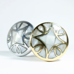 Mother of Pearl Drawer Knobs in Silver or Brass - Cabinet Knobs with Pearl Inlay Mosaic - Housewarming Gift