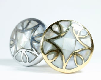 Mother of Pearl Drawer Knobs in Silver or Brass - Cabinet Knobs with Pearl Inlay Mosaic - Housewarming Gift