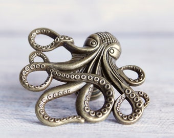 Octopus Drawer knobs in Brass - Octopus Cabinet knobs in Brass for Beach Decor - Animal Shaped Knobs Coastal Decor