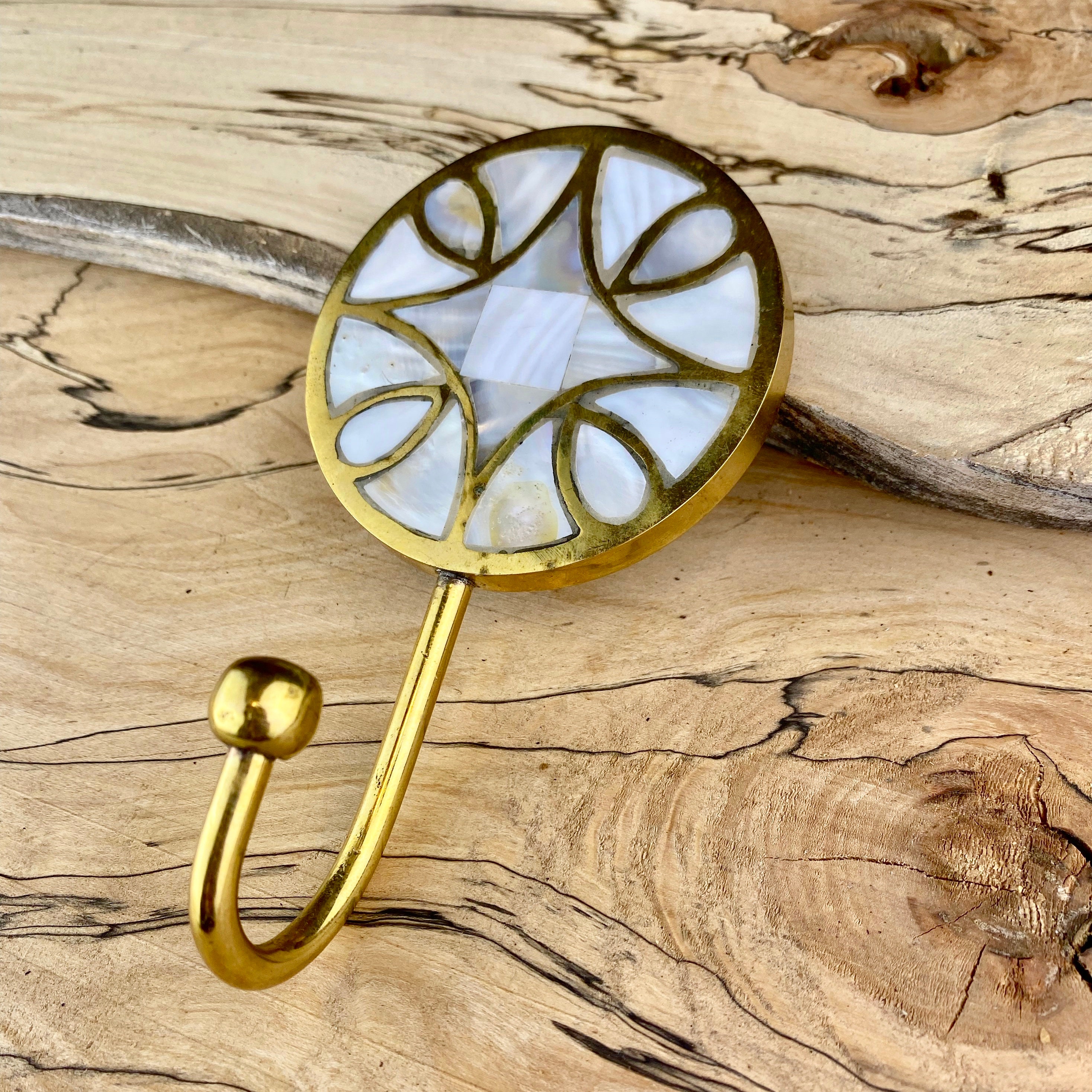 Decorative Brass Coat Hooks Wall Hooks Mother of Pearl Key Hooks