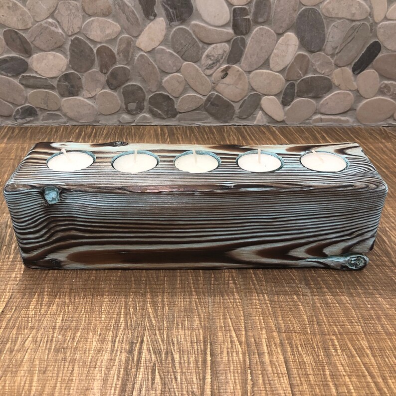 Light Blue Tea Light Holder Shou Sugi Ban Candle Holder Etsy
