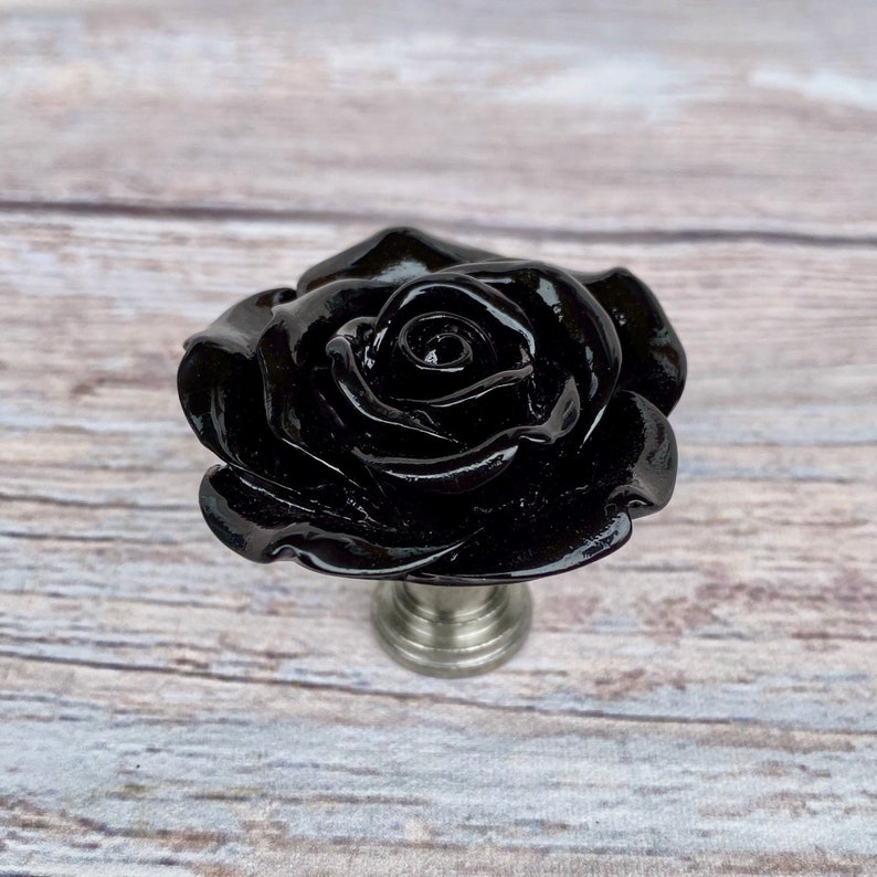 Black Rose Flower Drawer Knobs Rose Knobs in Black Etsy