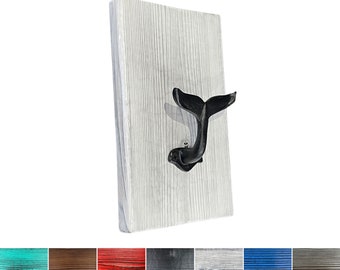 Whale Tail Towel Rack 5.25” x 9” with 1 Hook Shou Sugi Ban Board - Nautical Decor Coat Rack - Beach House - Coat Rack