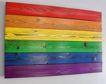 Pride Flag made of Wood - Rustic Patio Decor - Shou Sugi Ban Burnt Cedar Wall Hanging - Gift