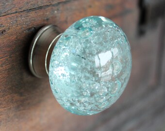 Glass Drawer Knobs with bubbles in Light Blue - Glass Knobs with Bubbles - Glass Cabinet Knobs (CK16)
