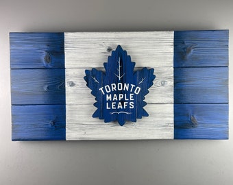 Toronto Maple Leafs Wood Flag - TML Wood Sign - Burnt Wood Shou Sugi Ban - Gift Hockey Fan