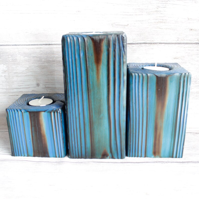 SET of 3 Tea Light Candle Holders Wooden Candle Holders Etsy