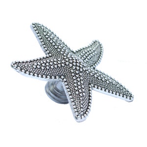 Starfish Drawer Knobs in Silver - Starfish Cabinet Knobs Beach Decor - Nautical Home Decor Dresser Knobs - Animal Shaped Knobs