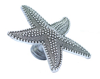 Starfish Drawer Knobs in Silver - Starfish Cabinet Knobs Beach Decor - Nautical Home Decor Dresser Knobs - Animal Shaped Knobs