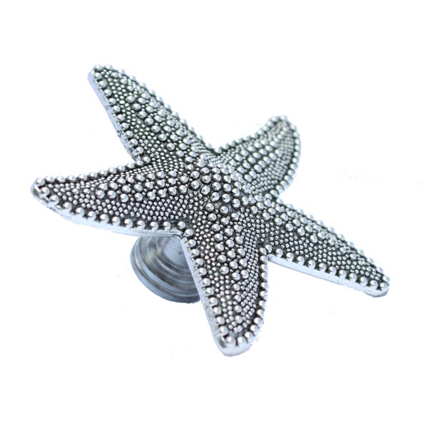 Starfish Drawer Knobs in Silver - Starfish Cabinet Knobs Beach Decor - Nautical Home Decor Dresser Knobs - Animal Shaped Knobs