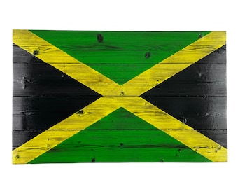 Burnt Cedar Jamaican Flag: Shou Sugi Ban Wood Art (20x30)
