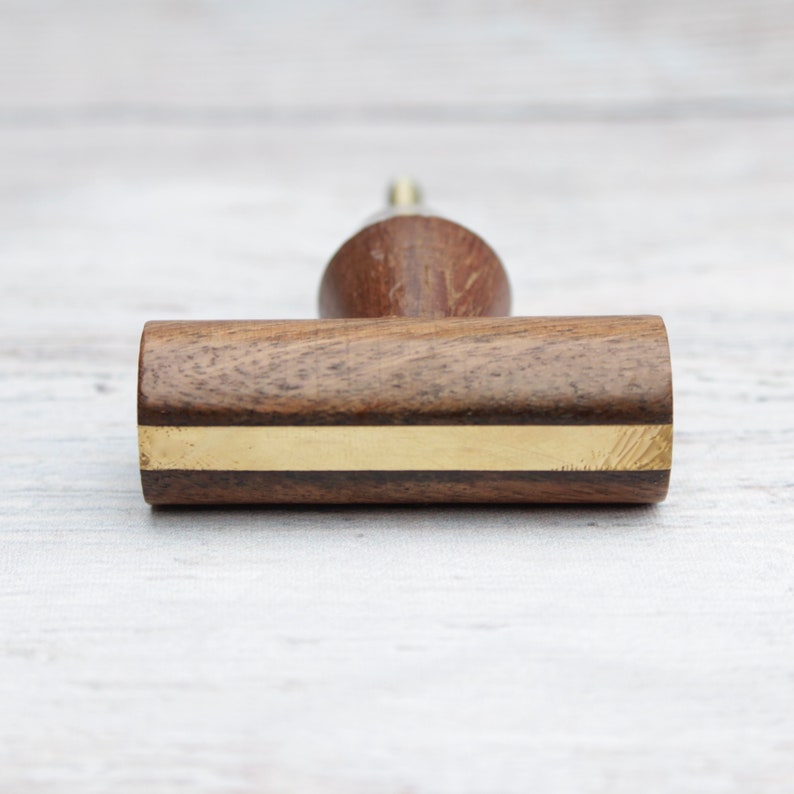 Wood Drawer Pull with Brass Band - Mid Century Modern Decor Cabinet Hardware 
