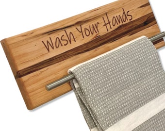 Custom Towel Hanger Wash Your Hands - Personalized Towel Rack Bathroom Kitchen Decor