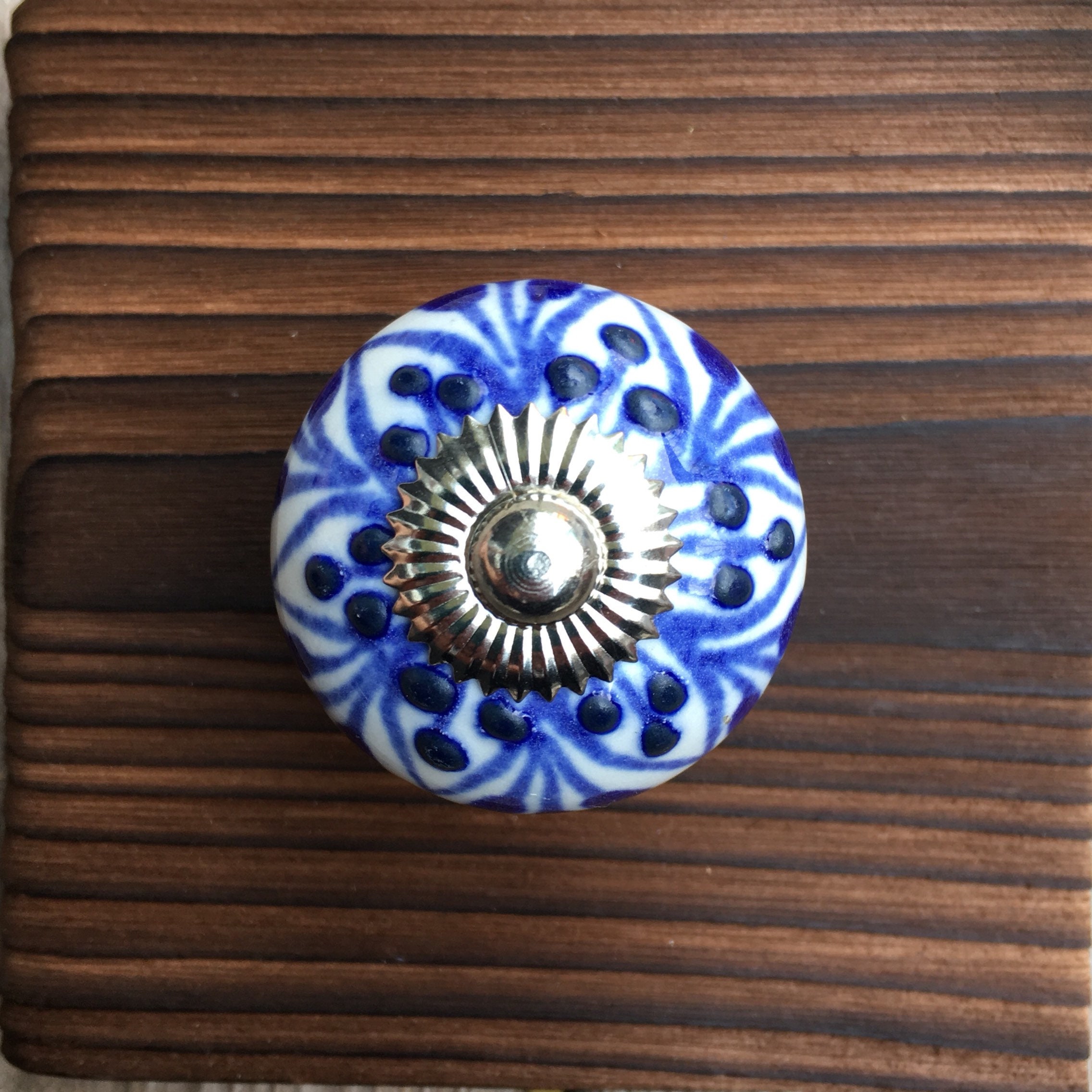 Round Ceramic Drawer Knob,blue /& White flower 40mm