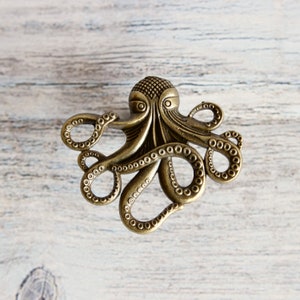 SET of 2 Octopus Drawer knobs in Brass Octopus Cabinet knobs in Brass for Beach Decor Animal Shaped Knobs Coastal Decor image 7