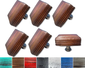 Shou Sugi Ban Square Wooden Drawer Knobs SET of 6 - Japanese Wood Charred Drawer Knobs - Wooden Cabinet Knobs Rustic Decor