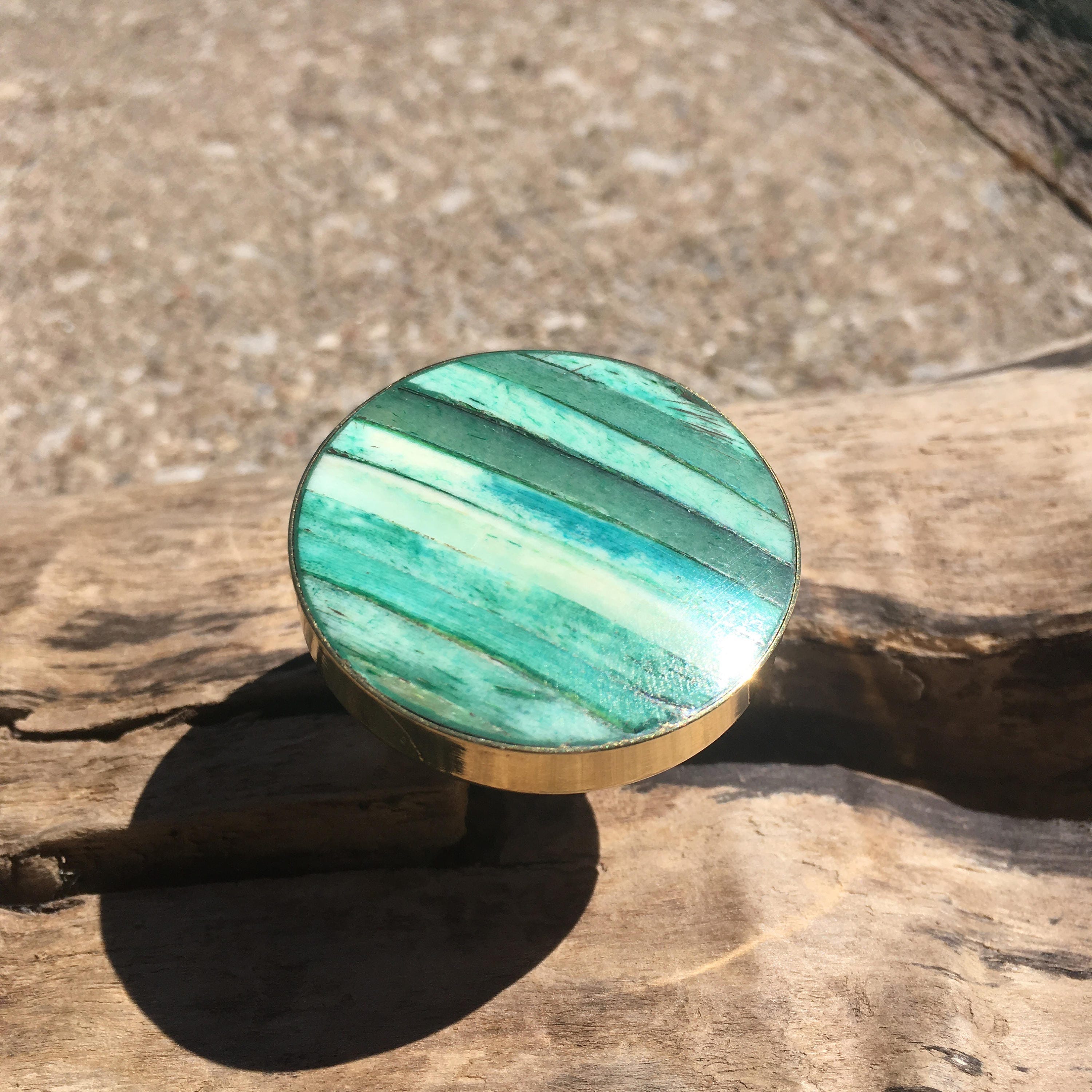 Round Seafoam Green Drawer Knobs With Bone Inlay in Gold Etsy