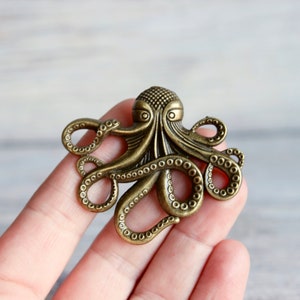 SET of 2 Octopus Drawer knobs in Brass Octopus Cabinet knobs in Brass for Beach Decor Animal Shaped Knobs Coastal Decor image 8