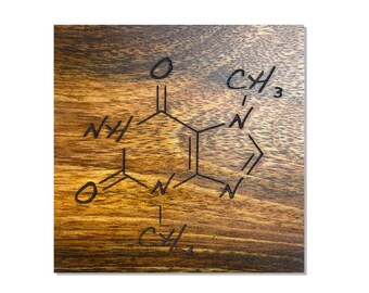 Mango Wood Coffee Molecule Coaster: Laser-Engraved Science Decor
