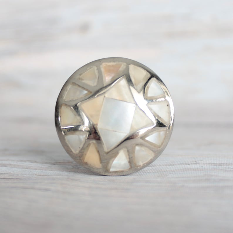 Mother of Pearl Drawer Knob with Silver Base Silver Pearl Etsy