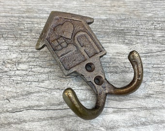 Little House Wall Hook with Heart - Double Coat Hanger - House Key Storage - Clearance Sale