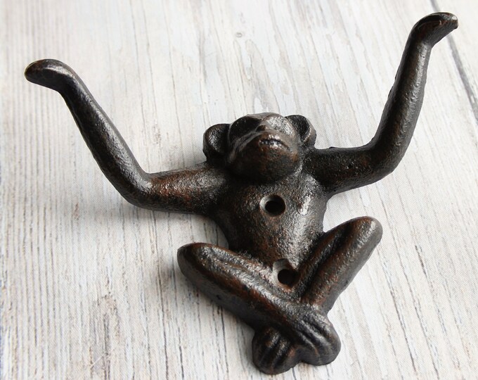 Monkey Wall Hook in Cast Iron Double Hook Monkey for Zoo Nursery Cast