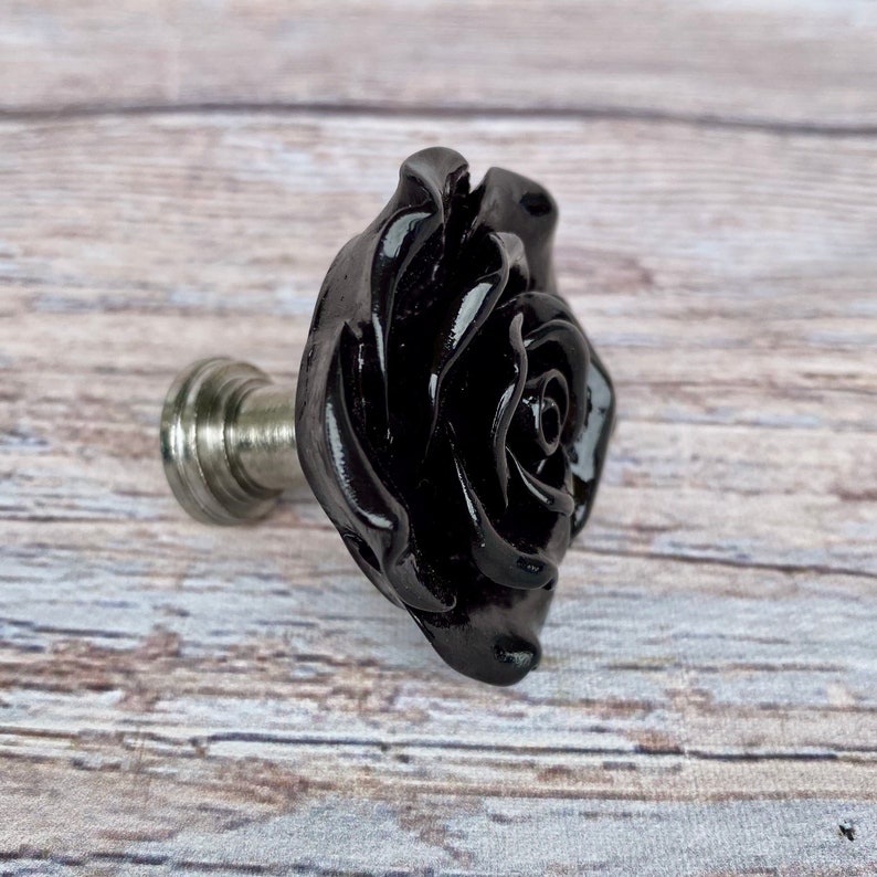 Black Rose Flower Drawer Knobs Rose Knobs in Black Etsy