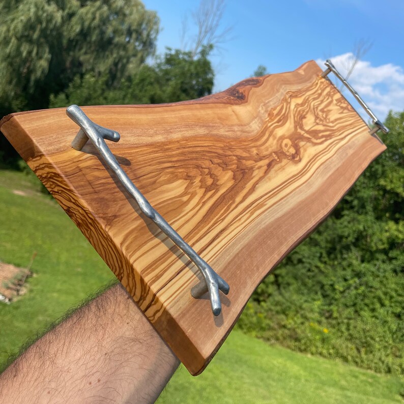 Olive Wood Charcuterie Board Serving Board With Handles Etsy