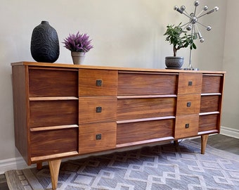 MCM Dresser 9 Drawers by Vic Art Refinished Mid Century Modern Bedroom Furniture PICK UP Only