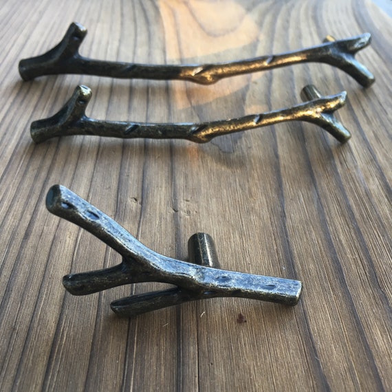Branch Drawer Knobs And Pulls In Brass Rustic Branch Drawer Etsy