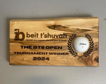 Custom Golf Award Live Edge Wood with Golf Ball - Personalized Golf Trophy for Tournaments Plague Gift for Golfer