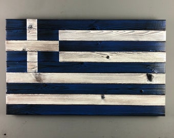 Wooden Flag of Greece 20 x 30 inch - Outdoor Greek Flag - Burnt Cedar Shou Sugi Ban Patio and Porch Decor