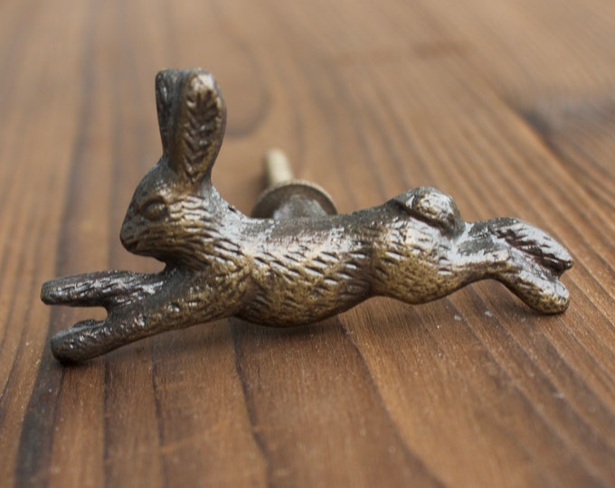 Leaping Hare Drawer Knob in Antique Brass Woodland Animals Bunny Knobs for Etsy
