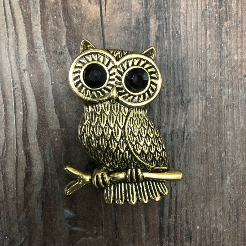 Owl Drawer Knobs In Brass Owl Cabinet Knobs Woodland Decor Etsy