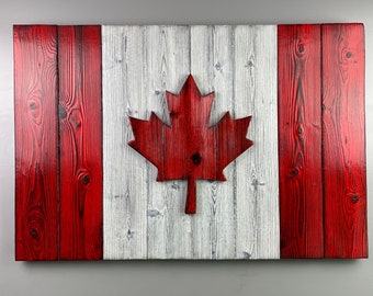 Canada Flag 24 x 36 inch - Canadian Burnt Wood Flag - Shou Sugi Ban- Rustic Home Decor - Wall Art Cabin Sign
