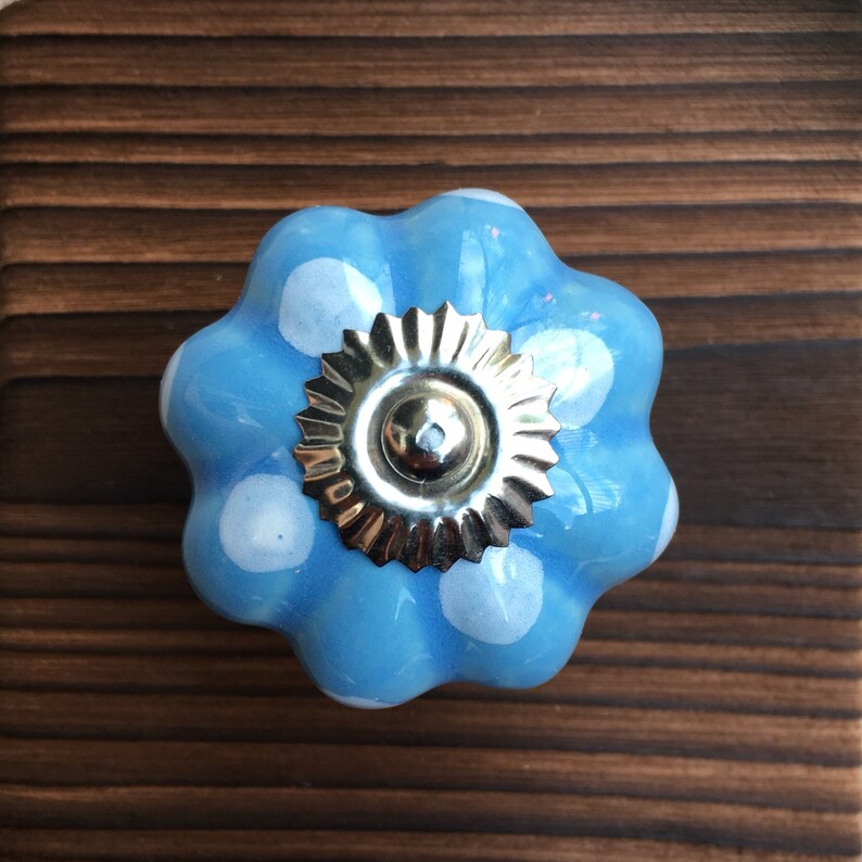 Blue Polka Dot Drawer Knobs Cabinet Knobs Ceramic With White Etsy