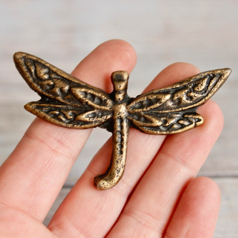 Dragonfly Drawer Knobs in Antique Brass Brass Dragonfly Etsy