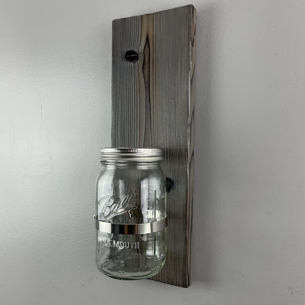 Rustic Wall Decor, Farmhouse Wall Decor, Mason Jar Wall Sconce, Hanging Planter, Burnt Cedar, Wall Decor, Planter