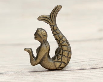 Little Mermaid Cabinet Knob in Antique Brass - Mermaid Nursery Decor