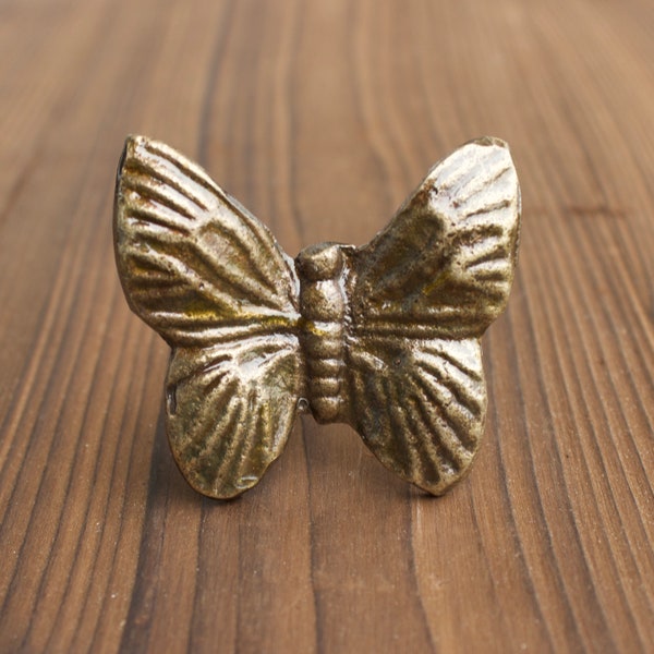 Butterfly Drawer Knob Large in Antique Brass - Woodland Nursery Decor - Insect Cabinet Knobs