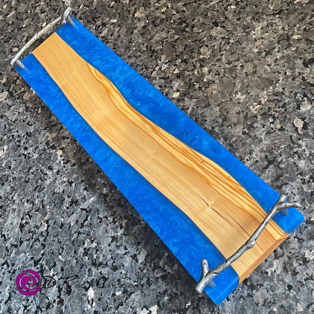 Olive Wood Bathroom Tray With Blue Epoxy Decorative Tray Etsy